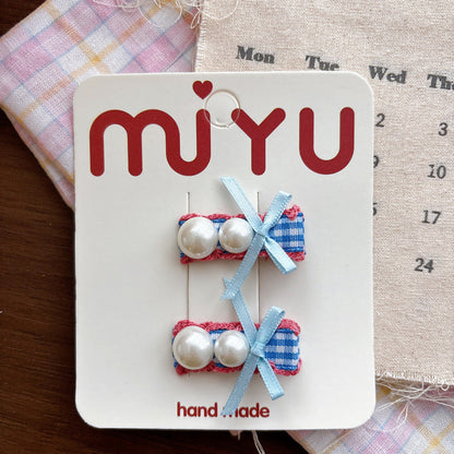 MyKids-USA® Collection of Plaid Pattern Beaded Hair Clips