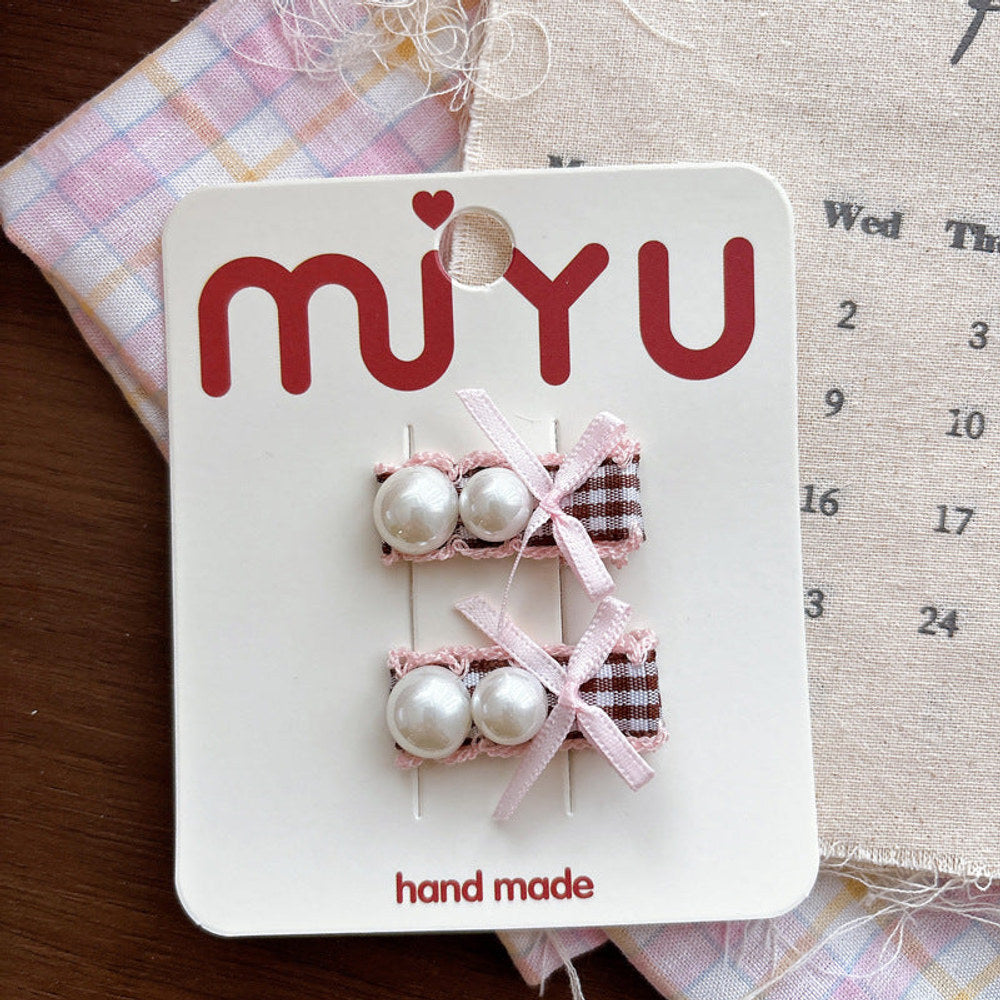MyKids-USA® Collection of Plaid Pattern Beaded Hair Clips