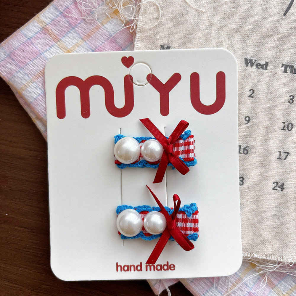 MyKids-USA® Collection of Plaid Pattern Beaded Hair Clips