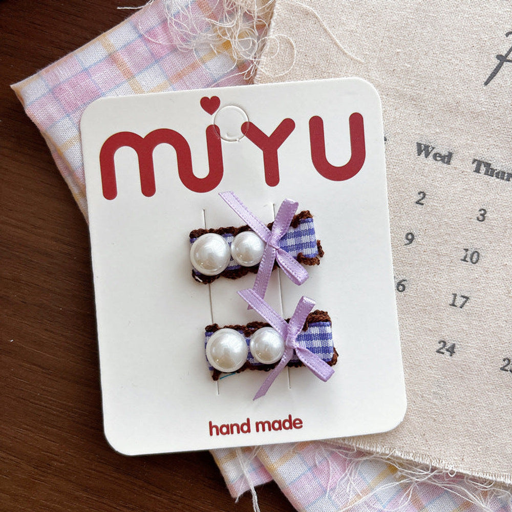 MyKids-USA® Collection of Plaid Pattern Beaded Hair Clips