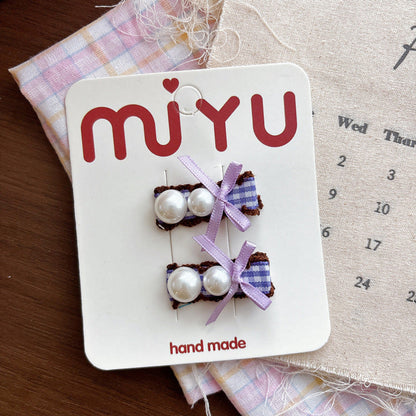 MyKids-USA® Collection of Plaid Pattern Beaded Hair Clips