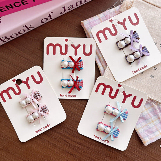 MyKids-USA® Collection of Plaid Pattern Beaded Hair Clips