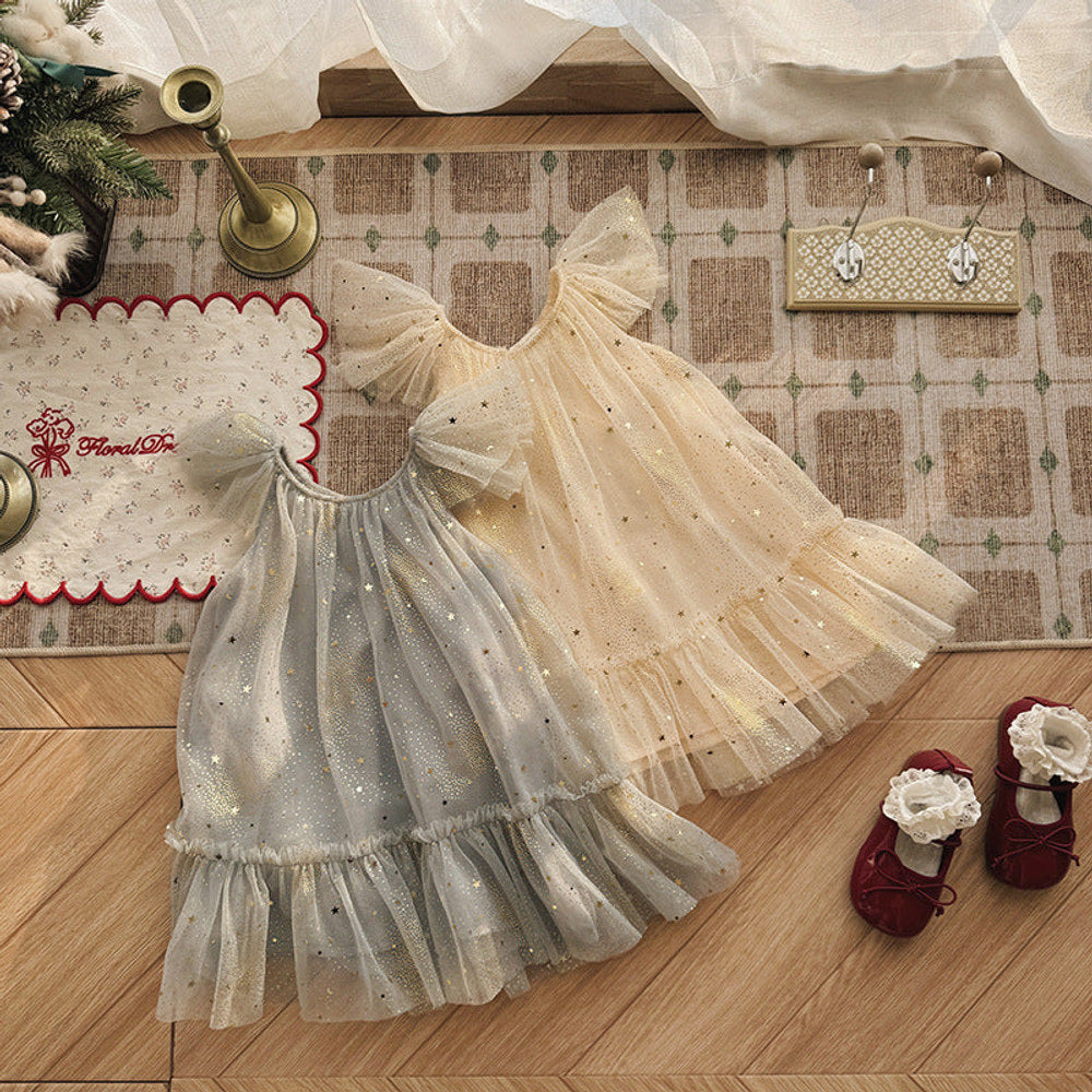 MyKids-USA® Baby Girls Fly Sleeves Stars Pattern Tulle Dress