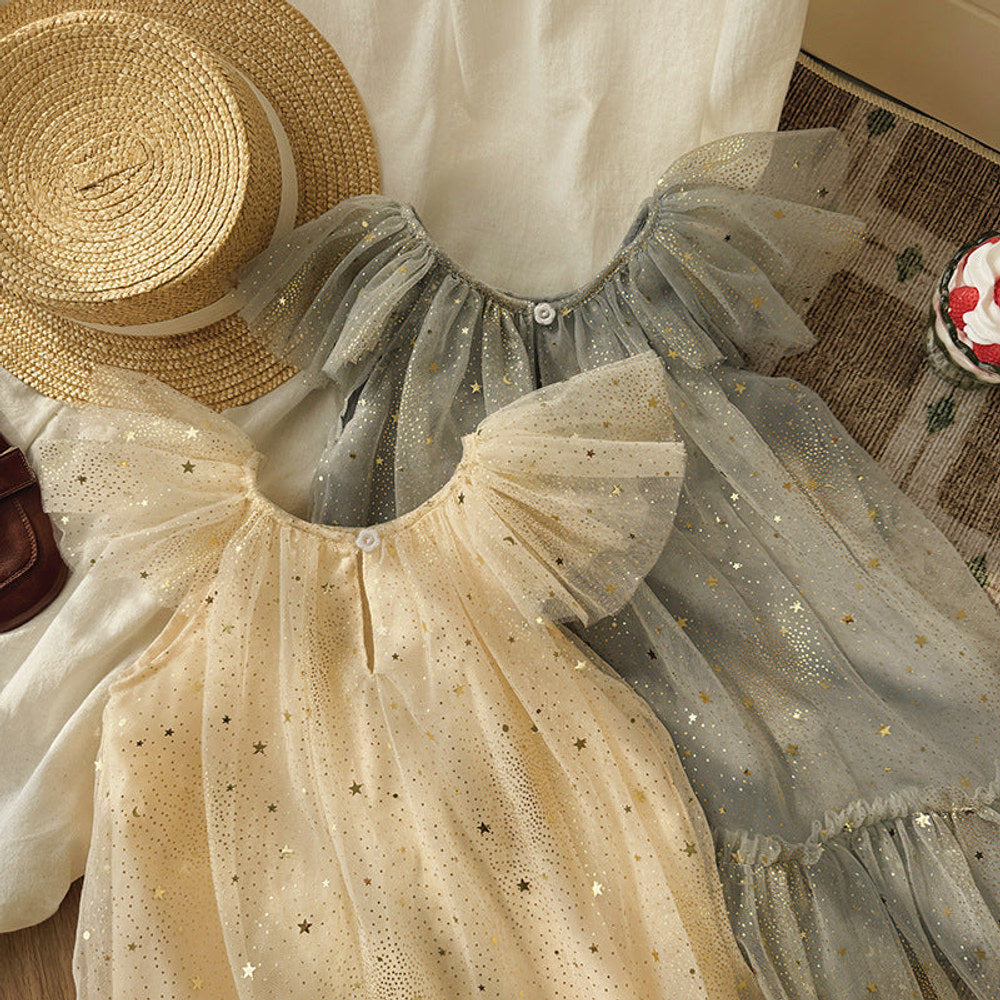 MyKids-USA® Baby Girls Fly Sleeves Stars Pattern Tulle Dress