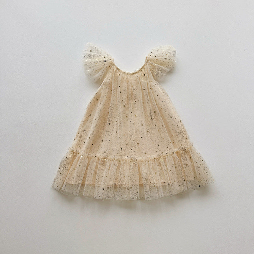 MyKids-USA® Baby Girls Fly Sleeves Stars Pattern Tulle Dress