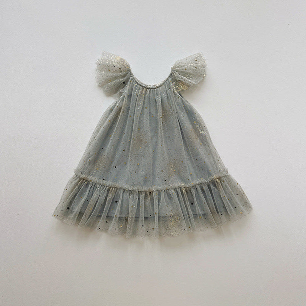 MyKids-USA® Baby Girls Fly Sleeves Stars Pattern Tulle Dress