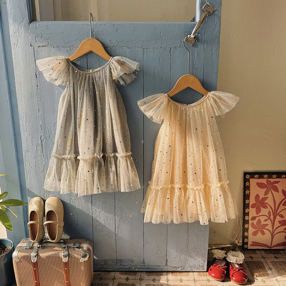 MyKids-USA® Baby Girls Fly Sleeves Stars Pattern Tulle Dress