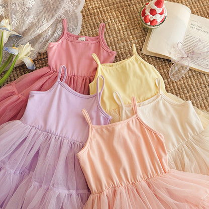 MyKids-USA® Baby Girls Sleeveless Plain Tulle Patchwork Dress