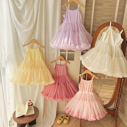 MyKids-USA® Baby Girls Sleeveless Plain Tulle Patchwork Dress