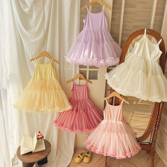 MyKids-USA® Baby Girls Sleeveless Plain Tulle Patchwork Dress