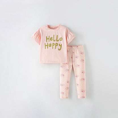 MyKids-USA® Baby Kids Girls Short Sleeves Letters Pattern T-shirt and Floral Pants Clothing Set