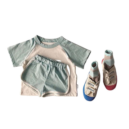 MyKids-USA Round Neck Short-Sleeved Top & Shorts Cotton Set
