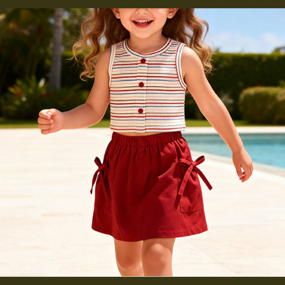 MyKids-USA® Baby Kids Girls Sleeveless Striped Pattern Vest and Plain Skirt Clothing Set