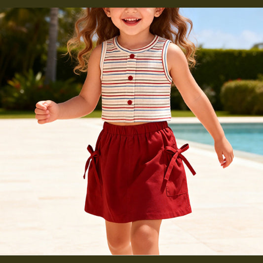 MyKids-USA® Baby Kids Girls Sleeveless Striped Pattern Vest and Plain Skirt Clothing Set