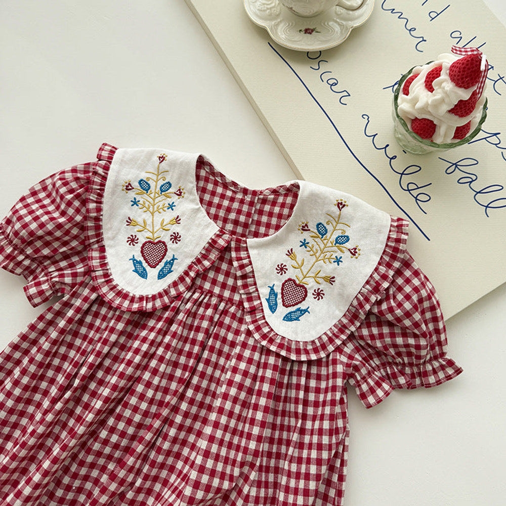 MyKids-USA® Baby Girls Short Sleeves Plaid Pattern Dress