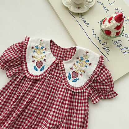 MyKids-USA® Baby Girls Short Sleeves Plaid Pattern Dress