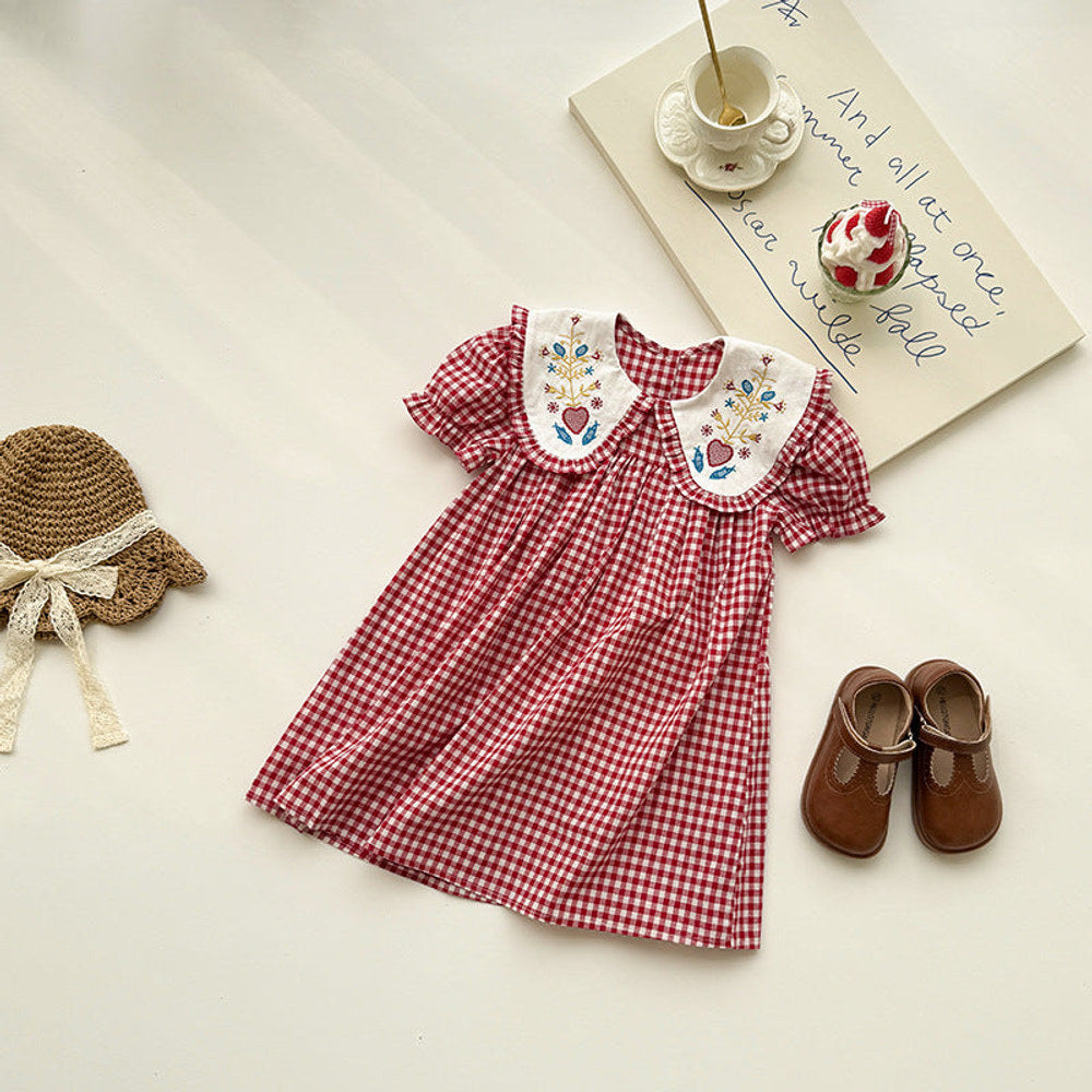 MyKids-USA® Baby Girls Short Sleeves Plaid Pattern Dress