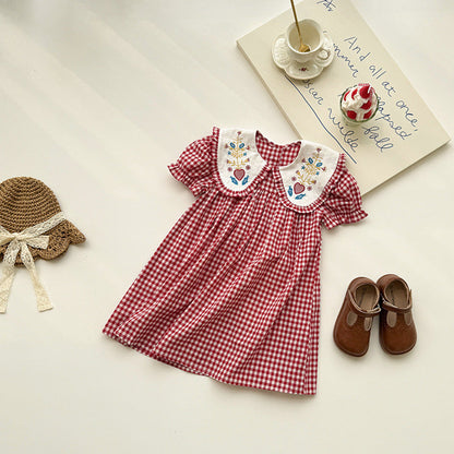 MyKids-USA® Baby Girls Short Sleeves Plaid Pattern Dress