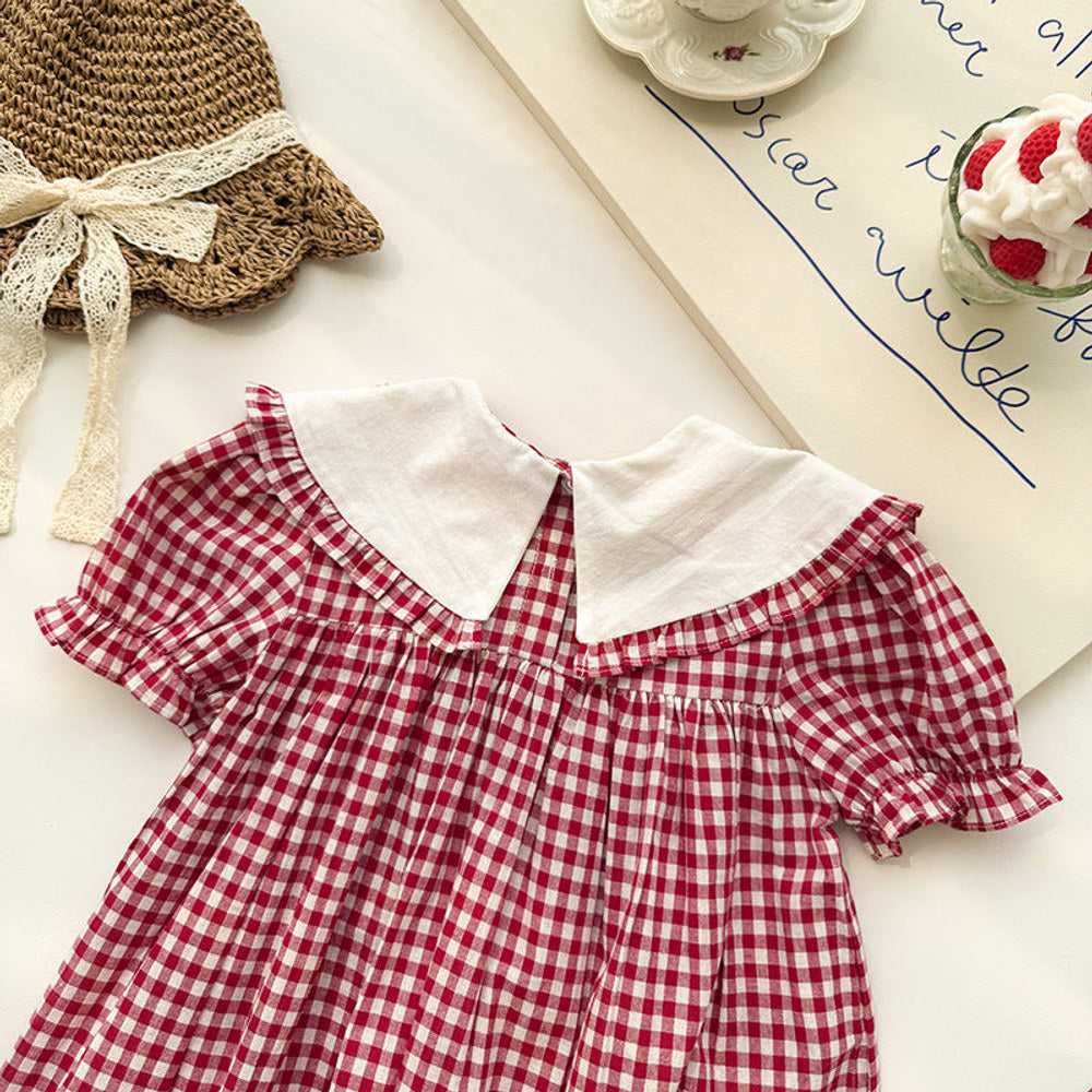 MyKids-USA® Baby Girls Short Sleeves Plaid Pattern Dress