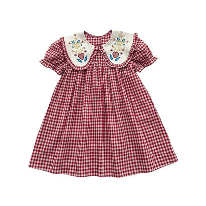 MyKids-USA® Baby Girls Short Sleeves Plaid Pattern Dress