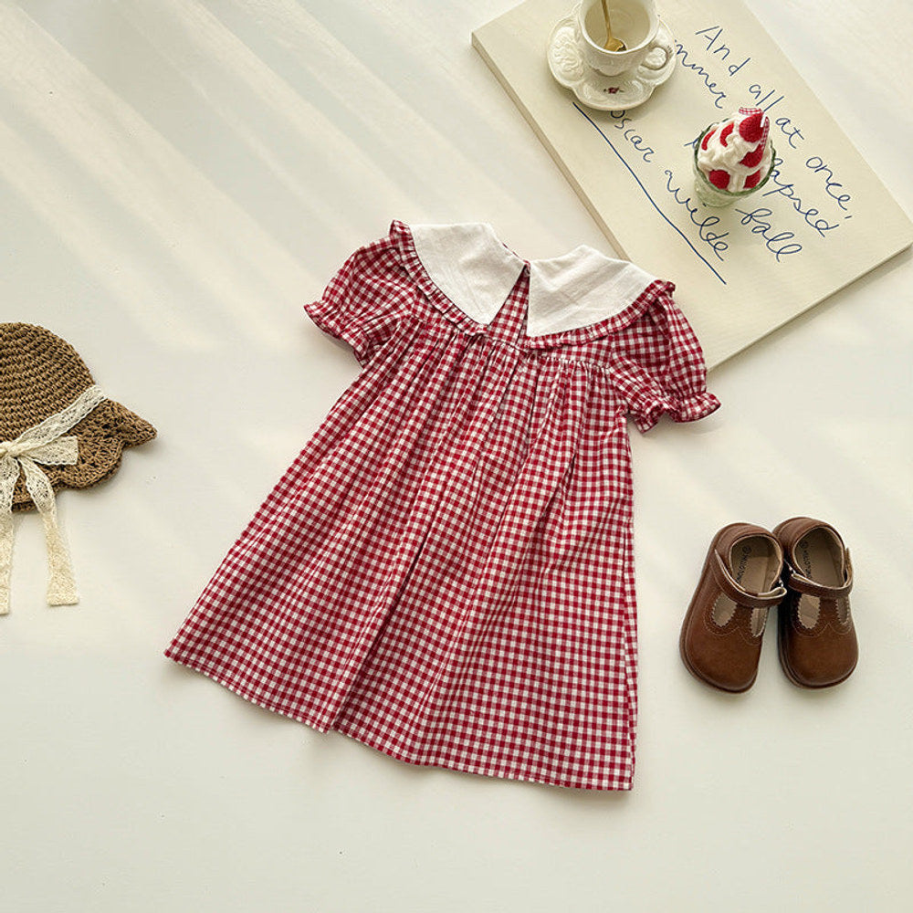 MyKids-USA® Baby Girls Short Sleeves Plaid Pattern Dress