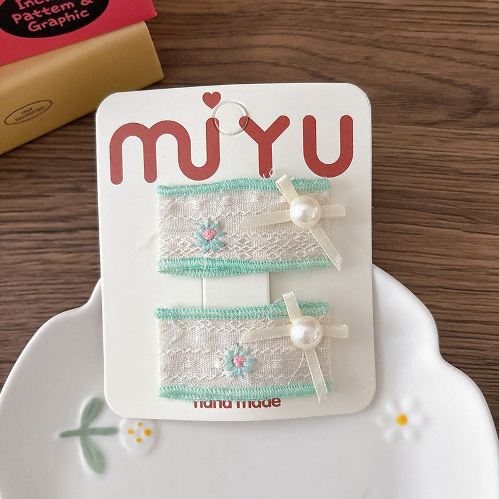 MyKids-USA® Collection of 2 Beaded Embroidered Hair Clips or 1 Hair Ties