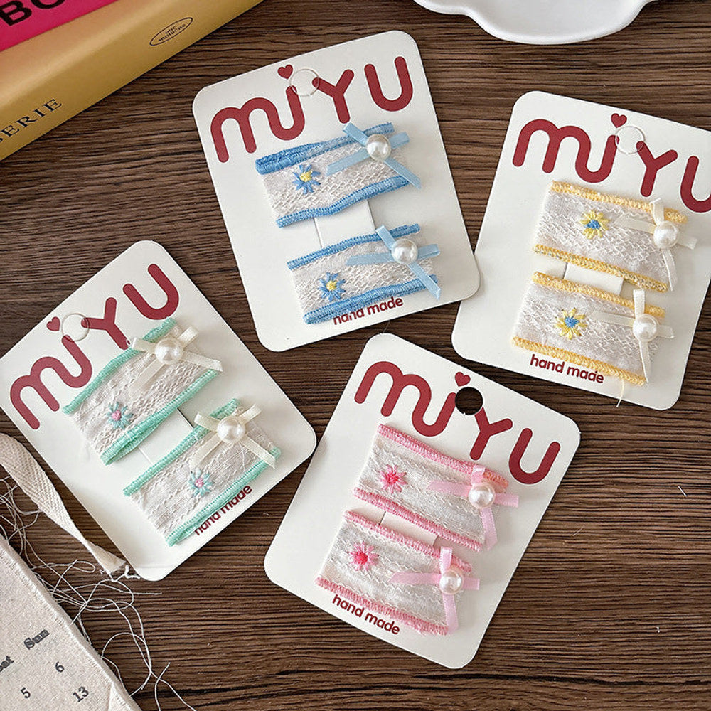 MyKids-USA® Collection of 2 Beaded Embroidered Hair Clips or 1 Hair Ties
