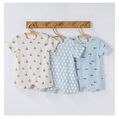 MyKids-USA® Baby Short Sleeves Marine and Geometric Pattern Rompers