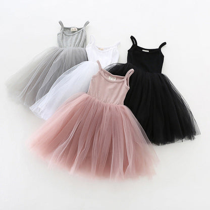 MyKids-USA® Baby Kids Girls Sleeveless Plain Tulle Patchwork Strap Dress