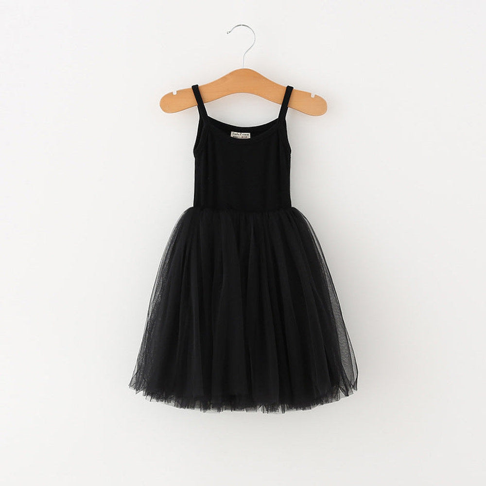 MyKids-USA® Baby Kids Girls Sleeveless Plain Tulle Patchwork Strap Dress