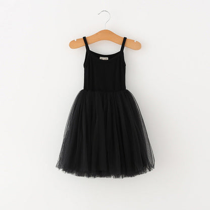 MyKids-USA® Baby Kids Girls Sleeveless Plain Tulle Patchwork Strap Dress