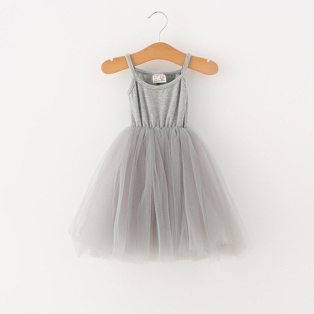 MyKids-USA® Baby Kids Girls Sleeveless Plain Tulle Patchwork Strap Dress