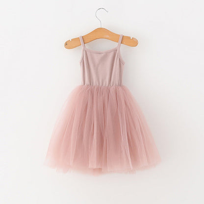MyKids-USA® Baby Kids Girls Sleeveless Plain Tulle Patchwork Strap Dress