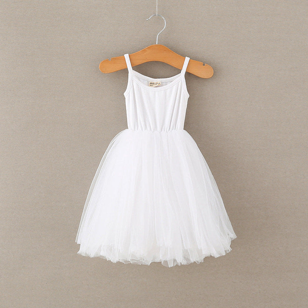 MyKids-USA® Baby Kids Girls Sleeveless Plain Tulle Patchwork Strap Dress