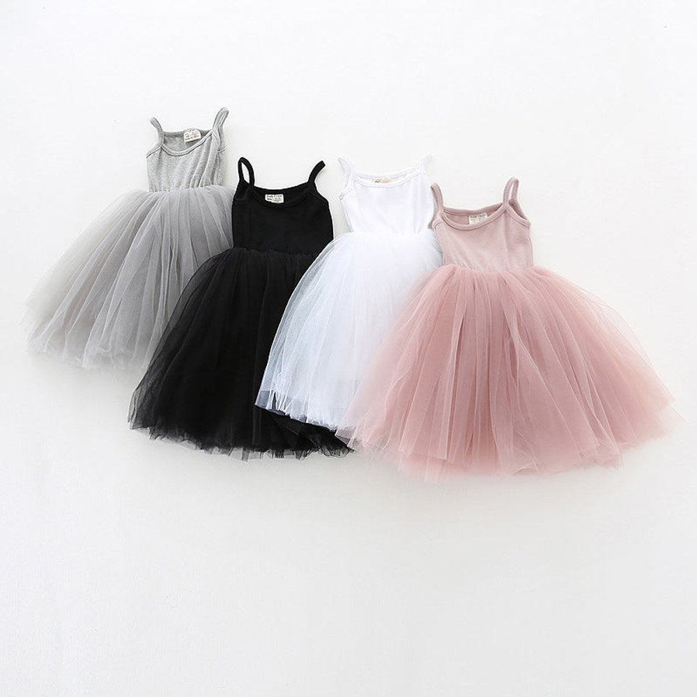 MyKids-USA® Baby Kids Girls Sleeveless Plain Tulle Patchwork Strap Dress