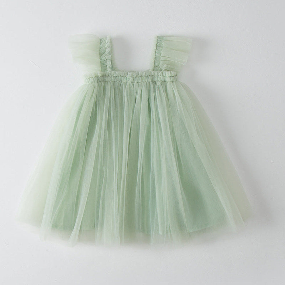 MyKids-USA® Baby Kids Girls Fly Sleeves Plain Tulle Strap Dress