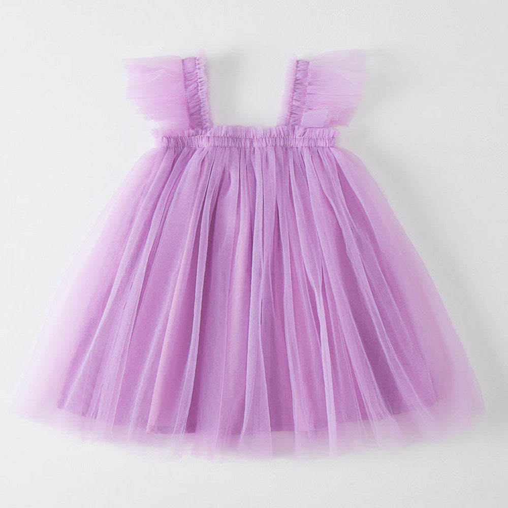 MyKids-USA® Baby Kids Girls Fly Sleeves Plain Tulle Strap Dress