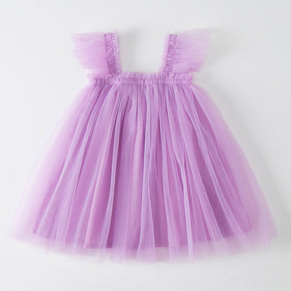 MyKids-USA® Baby Kids Girls Fly Sleeves Plain Tulle Strap Dress