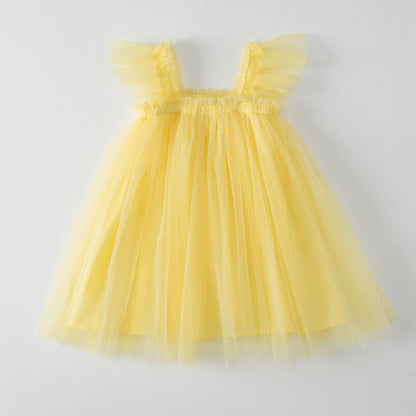 MyKids-USA® Baby Kids Girls Fly Sleeves Plain Tulle Strap Dress