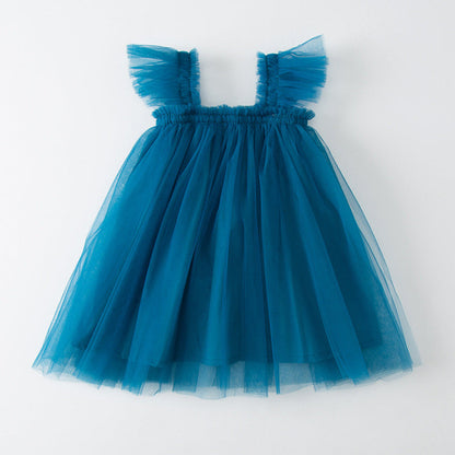 MyKids-USA® Baby Kids Girls Fly Sleeves Plain Tulle Strap Dress