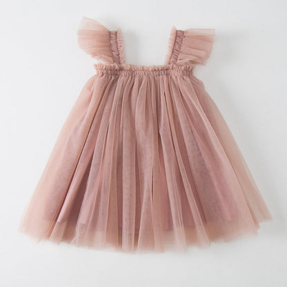 MyKids-USA® Baby Kids Girls Fly Sleeves Plain Tulle Strap Dress
