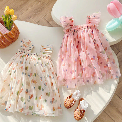 MyKids-USA® Baby Kids Girls Fly Sleeves Hearts Pattern Tulle Dress