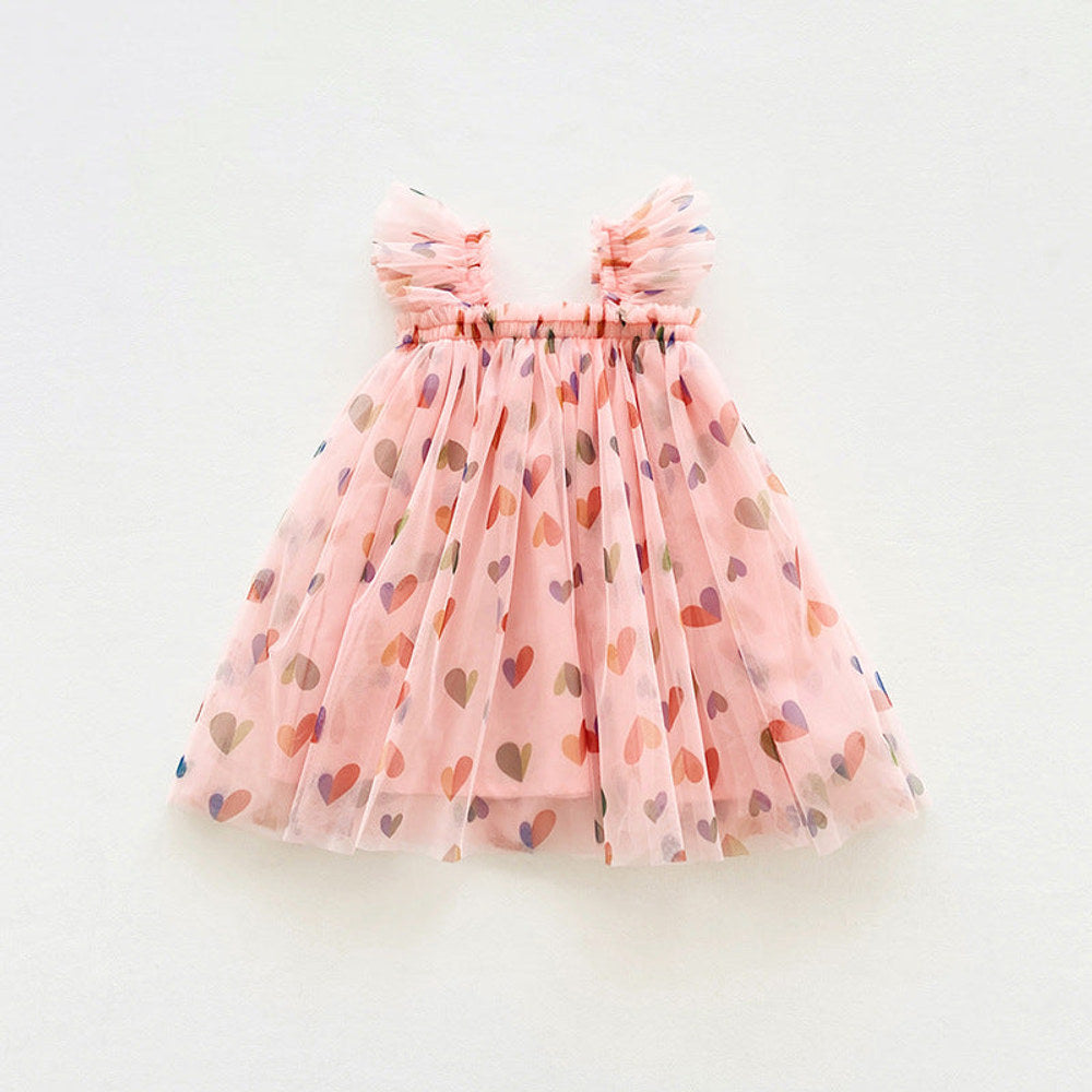 MyKids-USA® Baby Kids Girls Fly Sleeves Hearts Pattern Tulle Dress