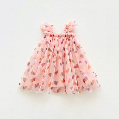 MyKids-USA® Baby Kids Girls Fly Sleeves Hearts Pattern Tulle Dress