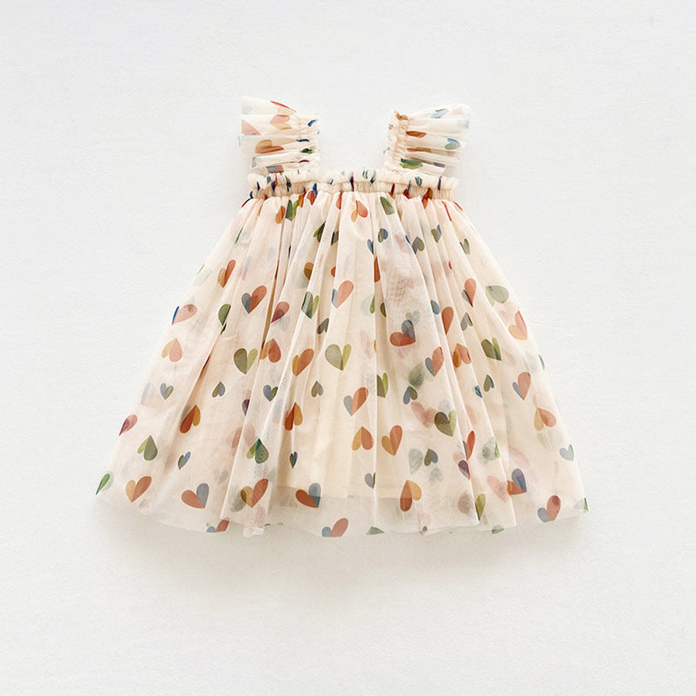 MyKids-USA® Baby Kids Girls Fly Sleeves Hearts Pattern Tulle Dress