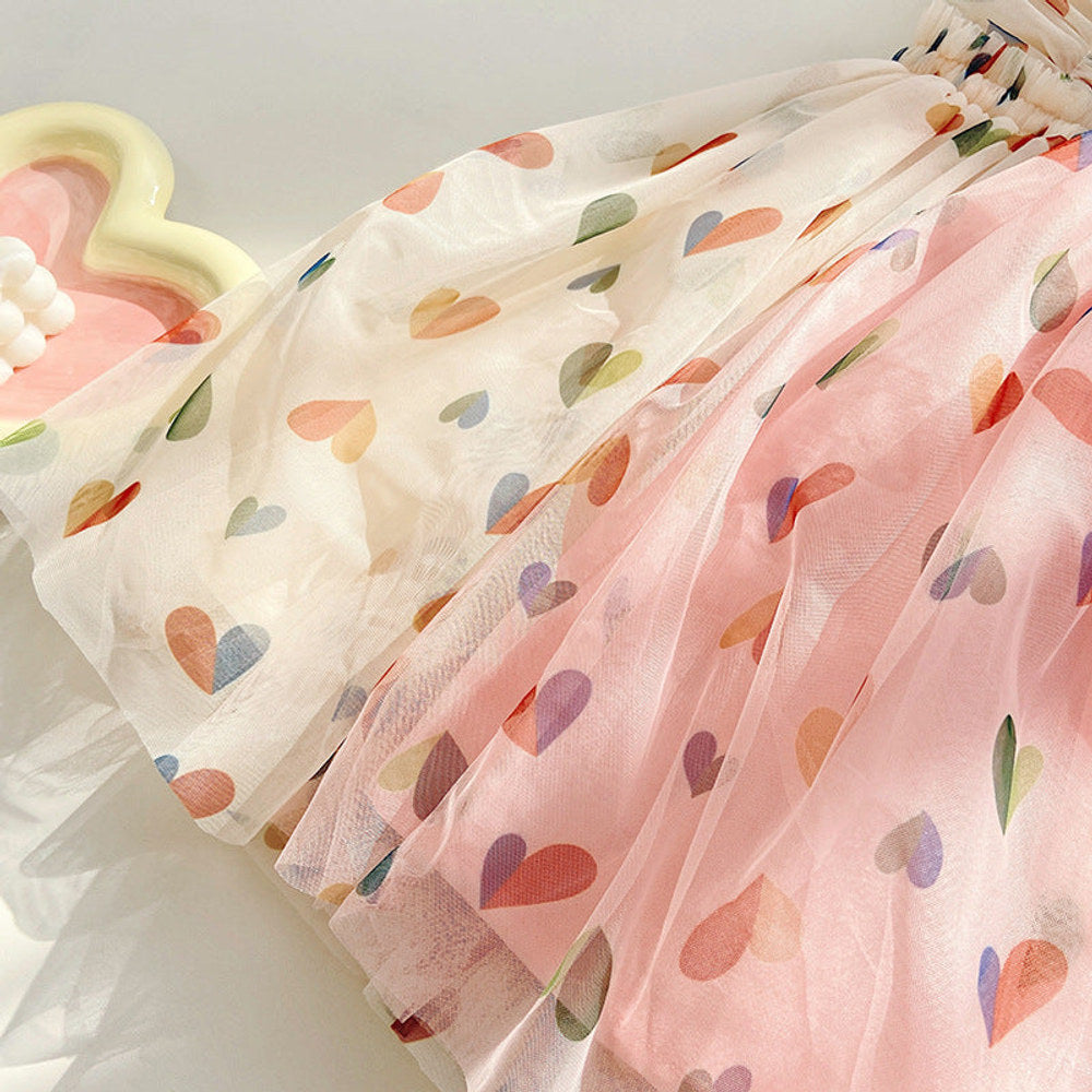 MyKids-USA® Baby Kids Girls Fly Sleeves Hearts Pattern Tulle Dress