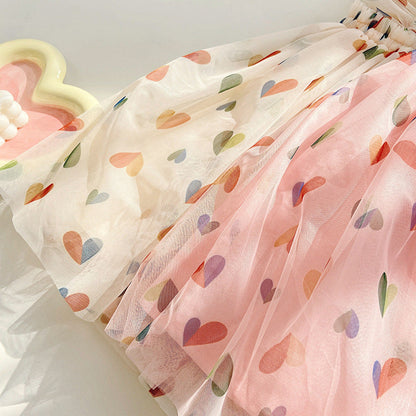 MyKids-USA® Baby Kids Girls Fly Sleeves Hearts Pattern Tulle Dress