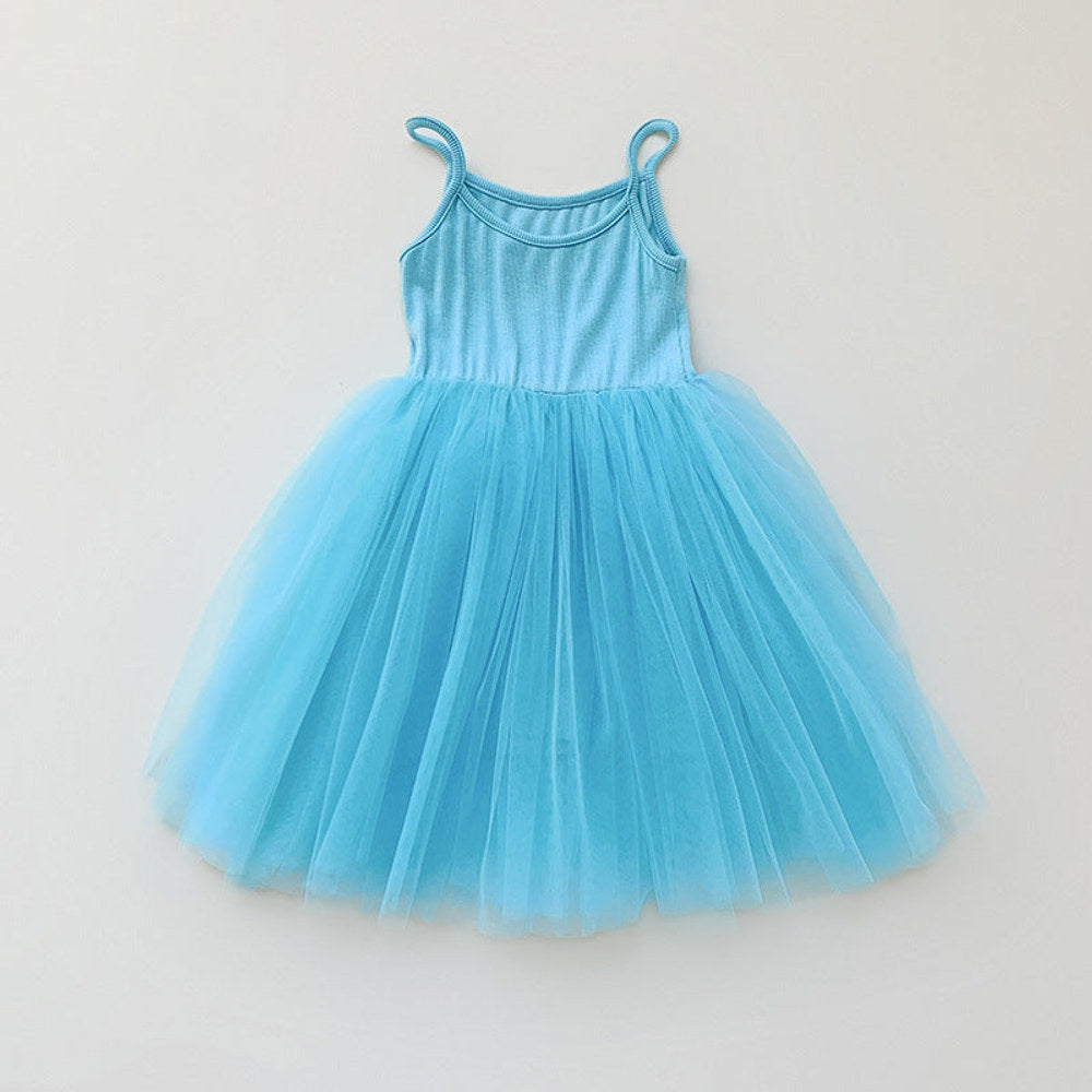 MyKids-USA® Baby Kids Girls Sleeveless Plain Tulle Patchwork Strap Dress