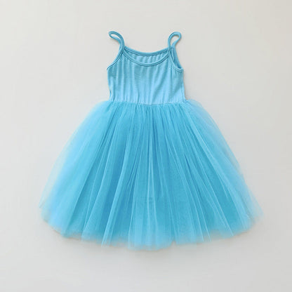 MyKids-USA® Baby Kids Girls Sleeveless Plain Tulle Patchwork Strap Dress
