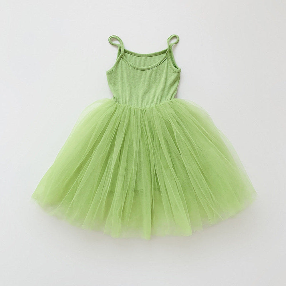 MyKids-USA® Baby Kids Girls Sleeveless Plain Tulle Patchwork Strap Dress